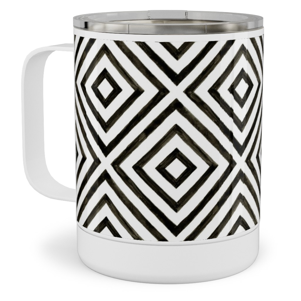 Diamond Pattern - Black and White Stainless Steel Mug, 10oz, Black, Black