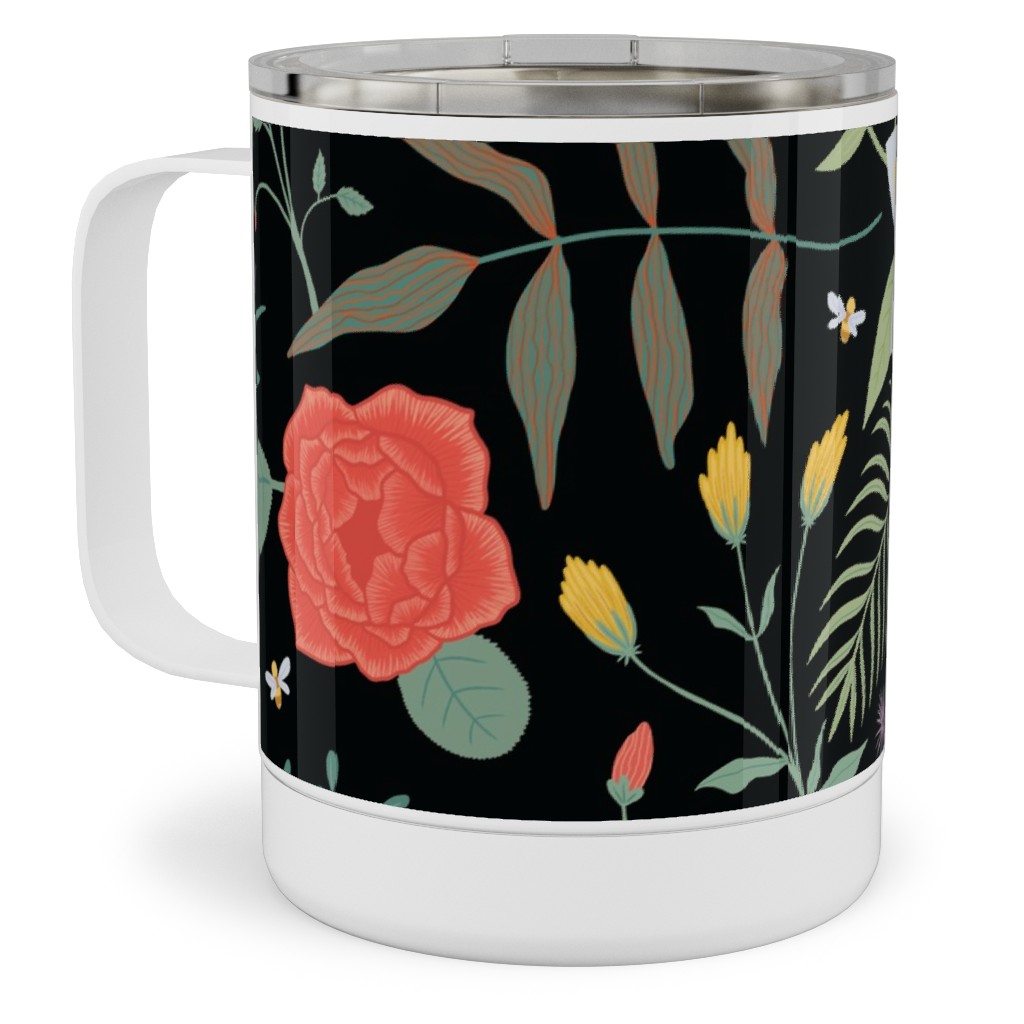 Hawaii Floral - Black Stainless Steel Mug, 10oz, Multicolor