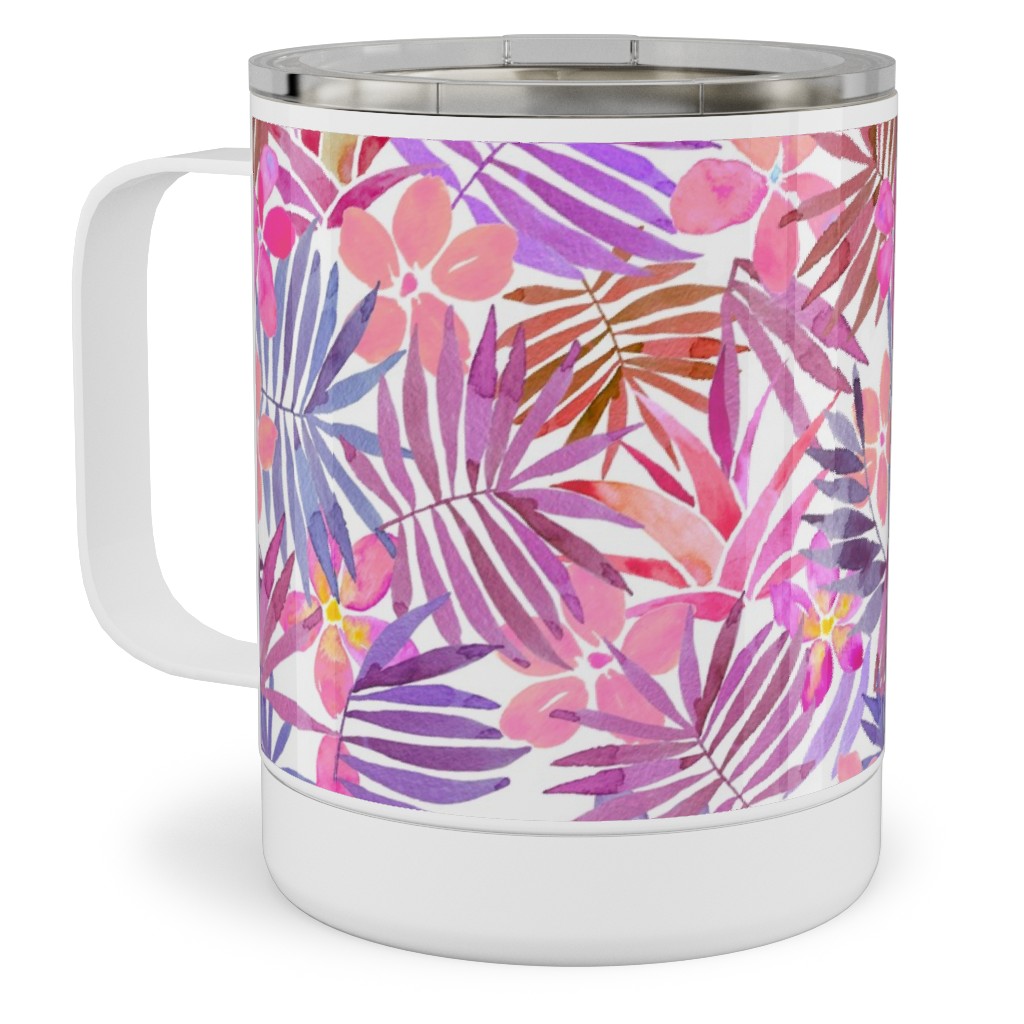 Watercolor Tropical Vibes - Pink Stainless Steel Mug, 10oz, Pink, Bright Pink
