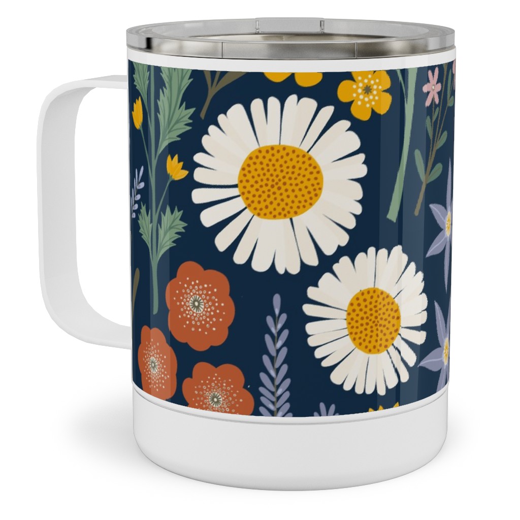 British Spring Meadow - Navy Stainless Steel Mug, 10oz, Multicolor