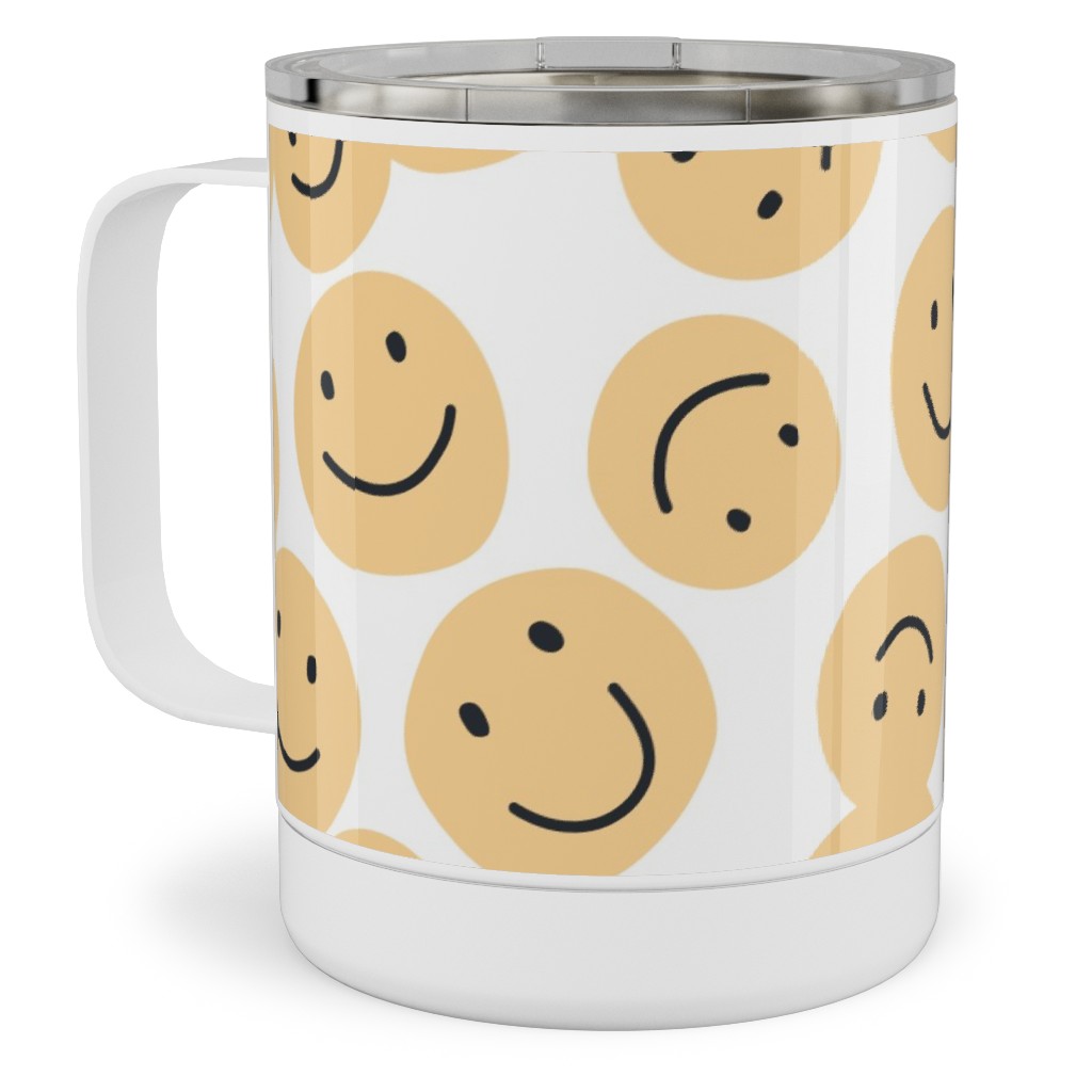 Happy Smiley Faces - Yellow Stainless Steel Mug, 10oz, Yellow