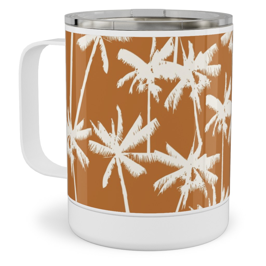 Tropical Palms - Burnt Orange Stainless Steel Mug, 10oz, Orange