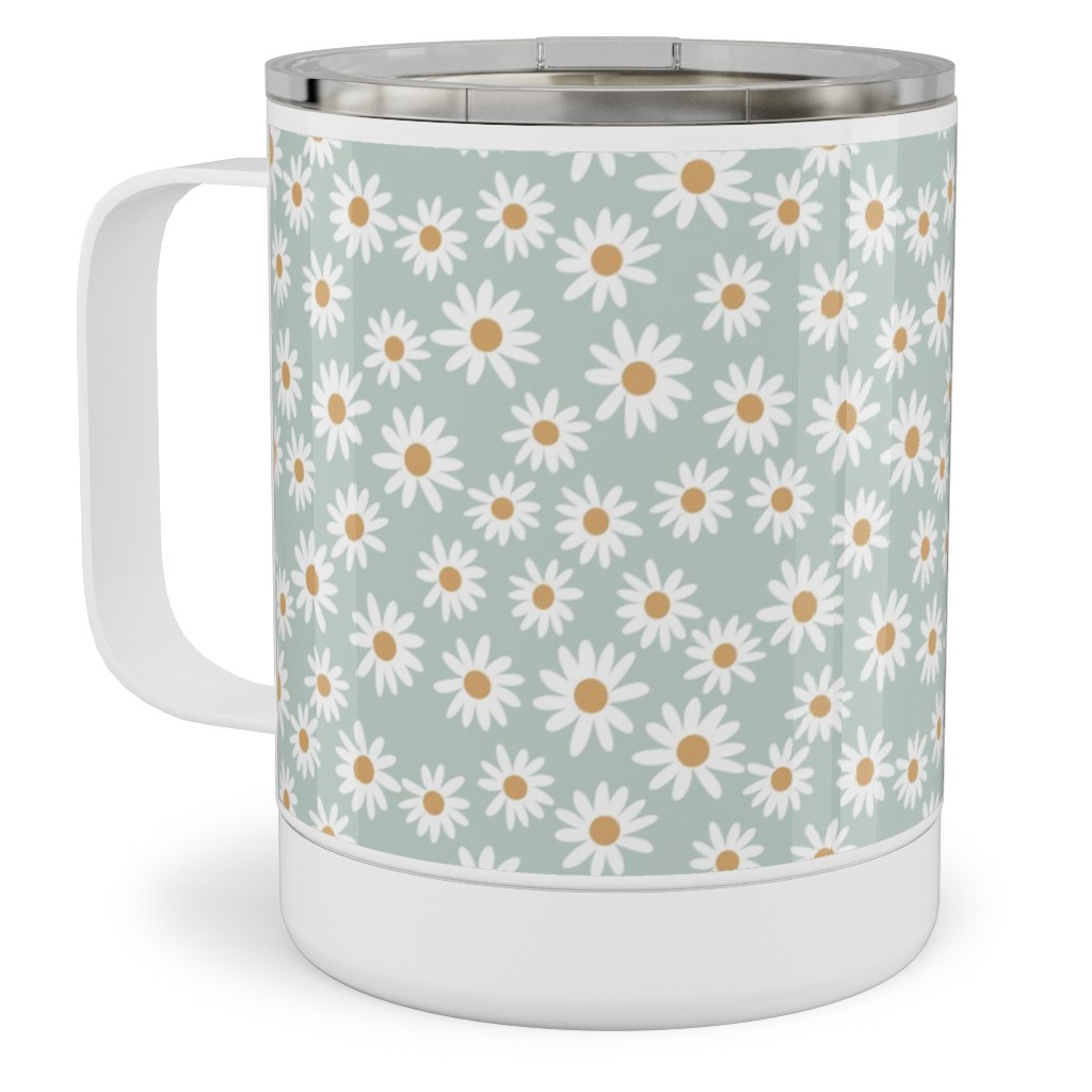 Daisy Print Stainless Steel Mug, 10oz, Blue, Celeste