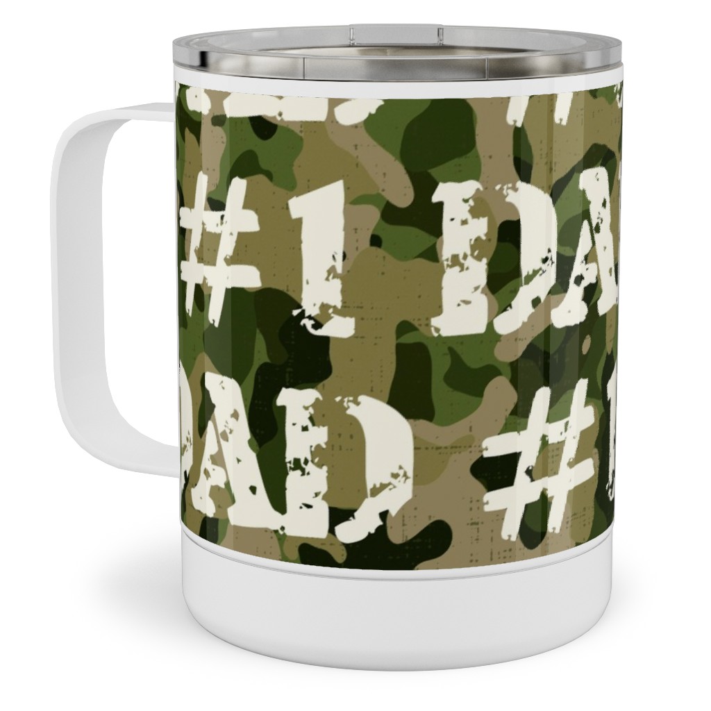 Number One Dad - Green Camo Travel Mug with Handle