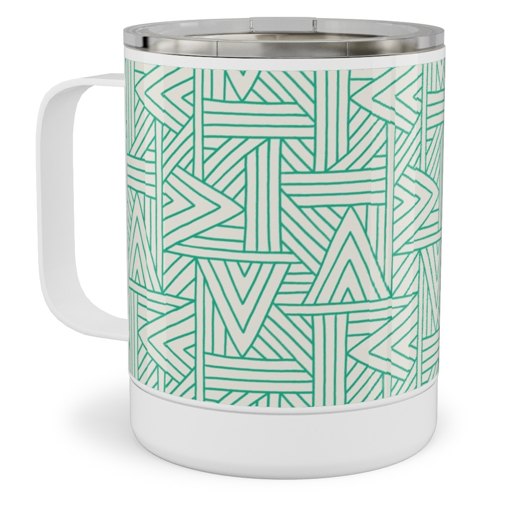 Angles - Green on White Stainless Steel Mug, 10oz, Green, Classic Green