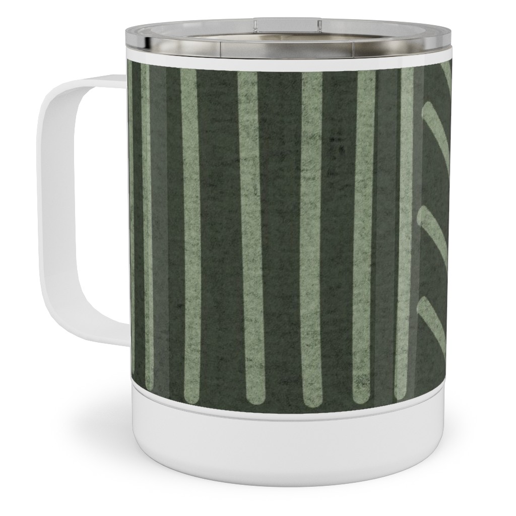 Mudcloth Weaving Line - Green Stainless Steel Mug, 10oz, Green, Classic Green