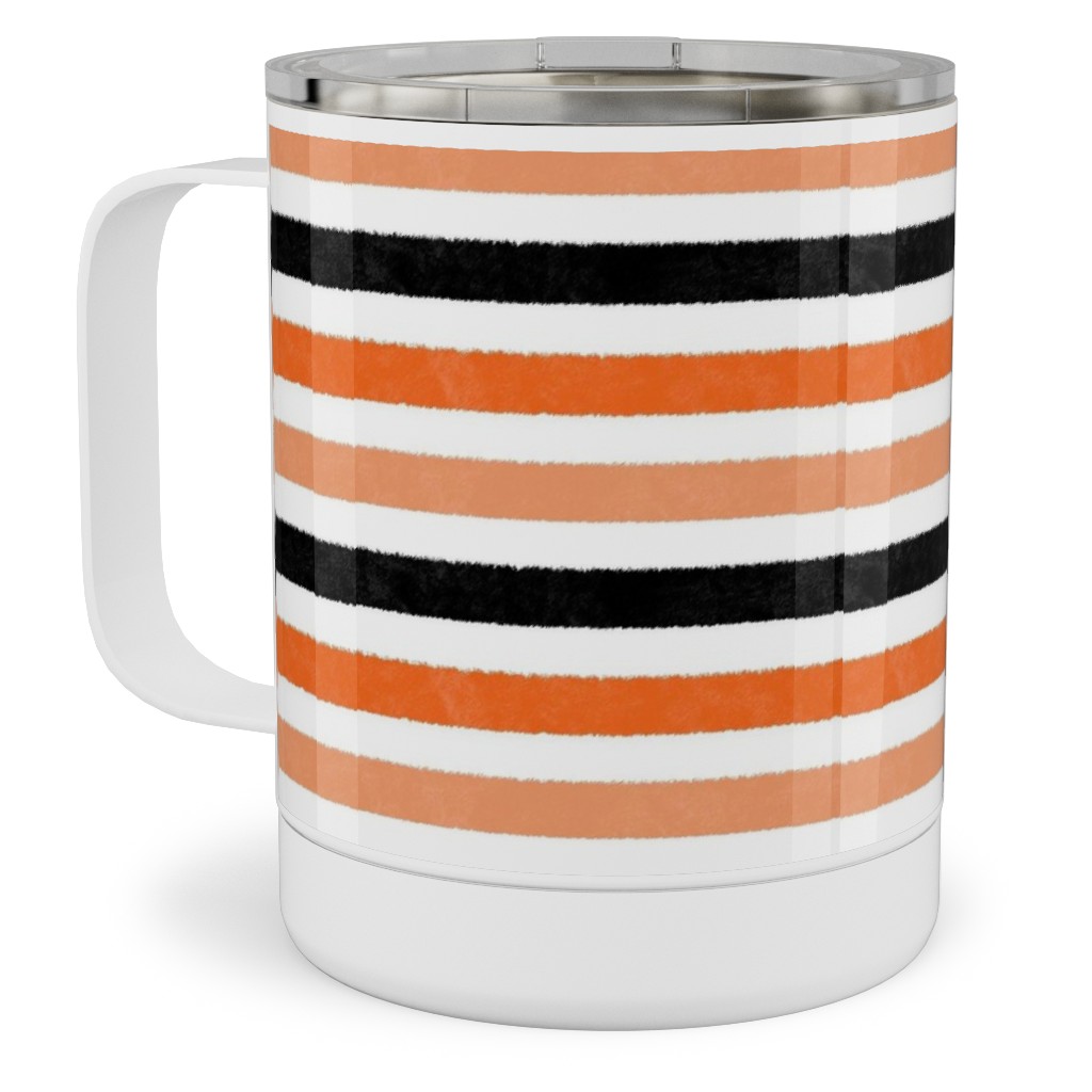 Halloween Stripes - Orange and Black Stainless Steel Mug, 10oz, Orange, Orange