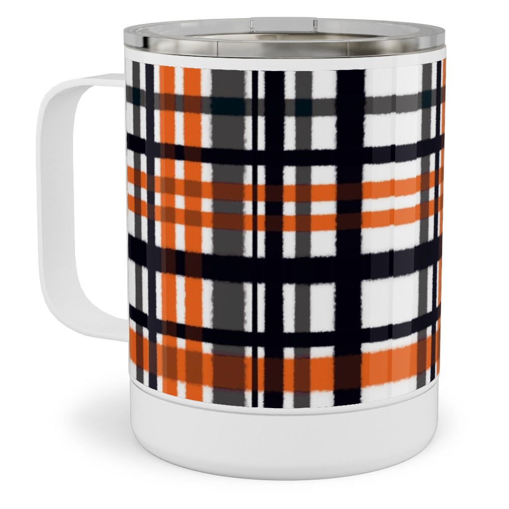 Intricate Plaid Stainless Steel Mug, 10oz, Orange, Charcoal