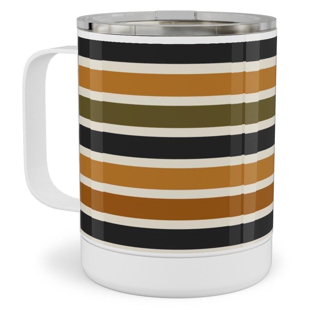 Halloween Stripes With Orange and Olive Green Stainless Steel Mug, 10oz, Orange
