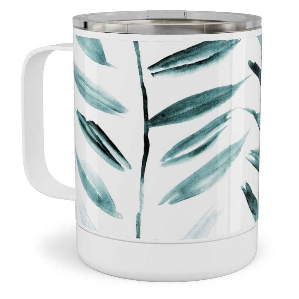 Leaves Herringbone - Watercolor Nature - Emerald Stainless Steel Mug, 10oz, Green, Classic Green