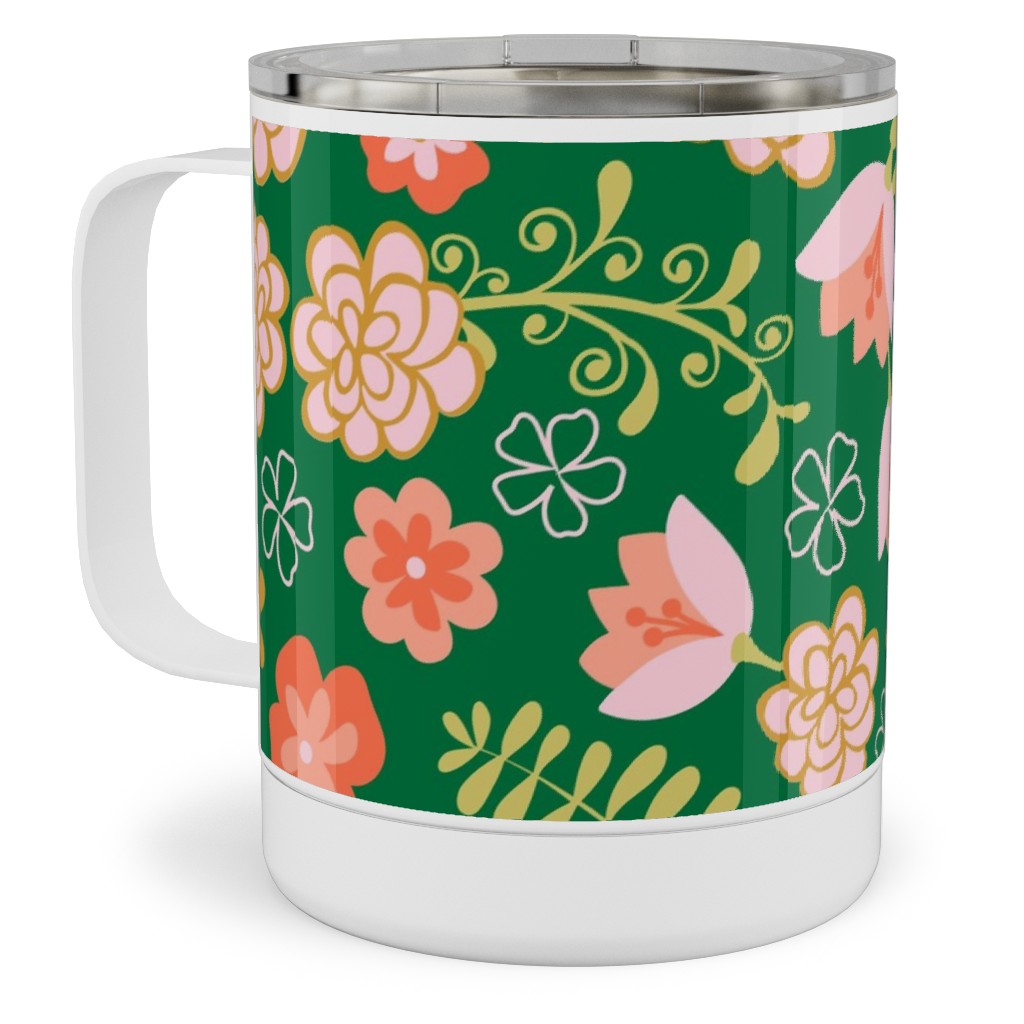 Fiesta Flowers - Green Stainless Steel Mug, 10oz, Green, Classic Green