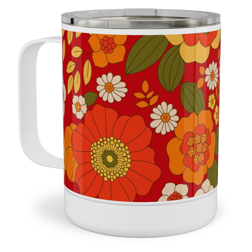 Vintage Flora - Red Stainless Steel Mug, 10oz, Orange, Orange