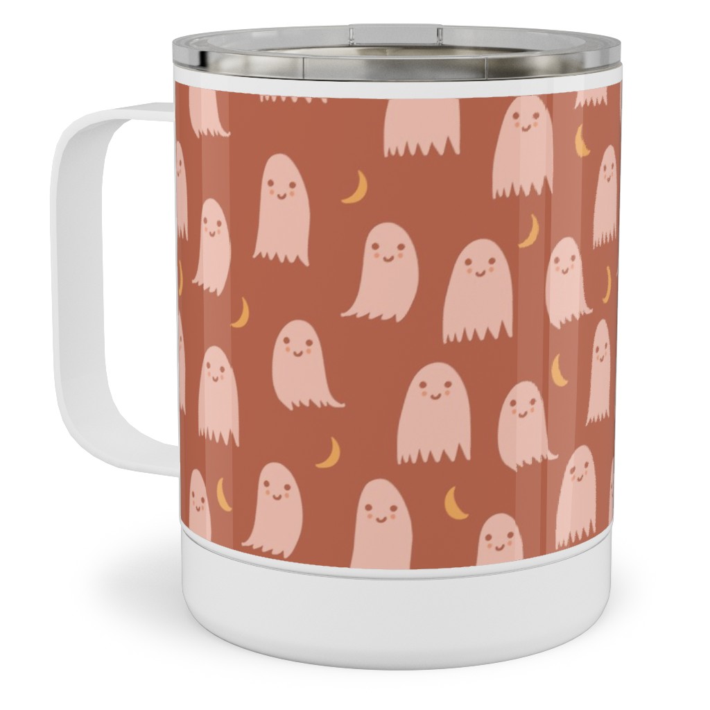 Cute Halloween Ghosts Stainless Steel Mug, 10oz, Pink