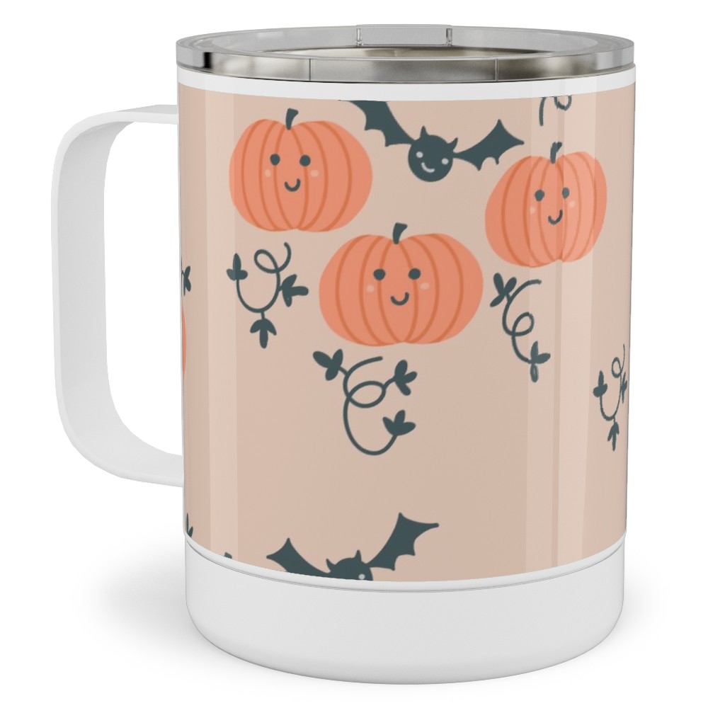 Cute Pumpkins and Bats - Orange and Black Stainless Steel Mug, 10oz, Orange