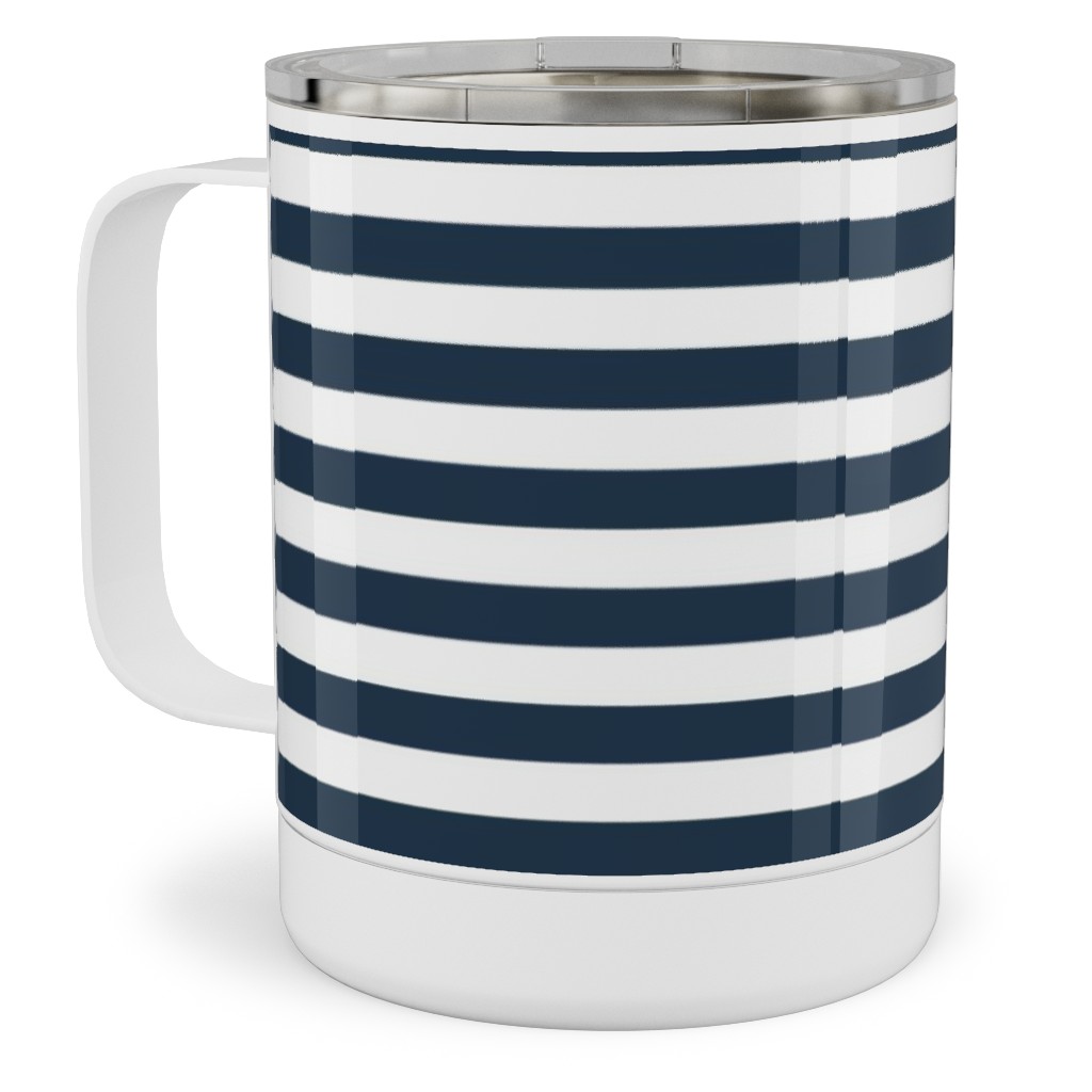 Horizontal Stripe Stainless Steel Mug, 10oz, Blue