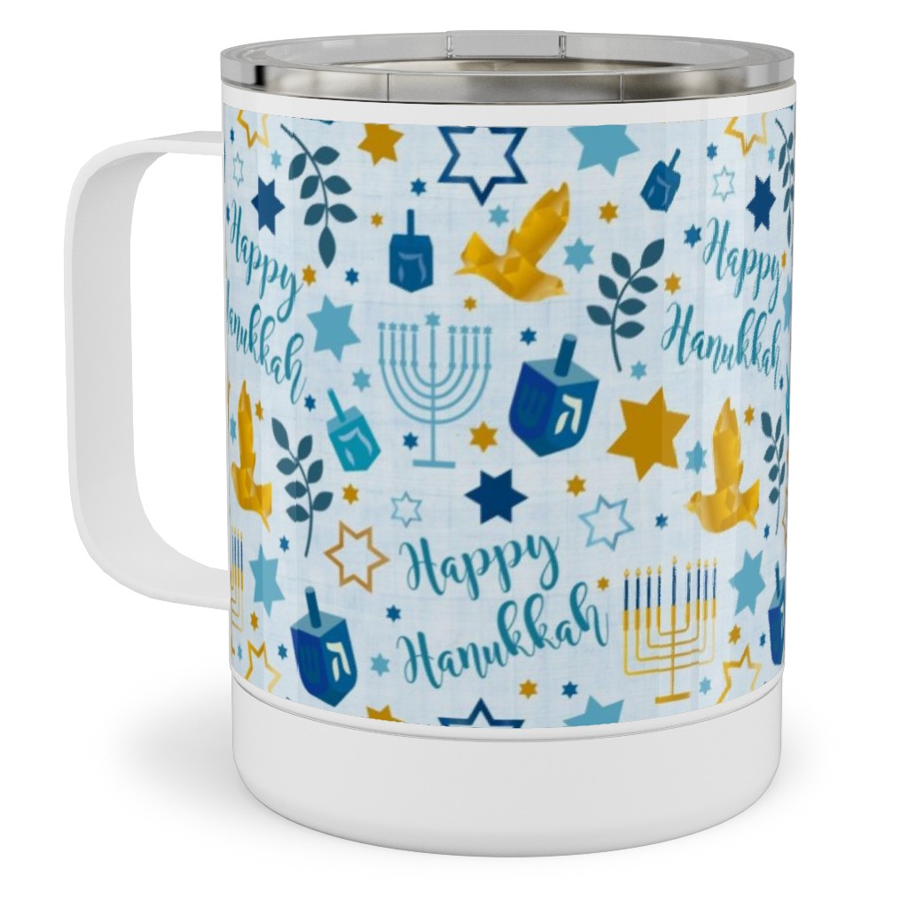 Happy Hanukkah - Blue Stainless Steel Mug, 10oz, Blue