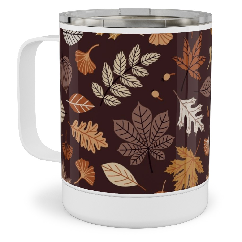Falling Leaves - Brown Stainless Steel Mug, 10oz, Brown, Brown