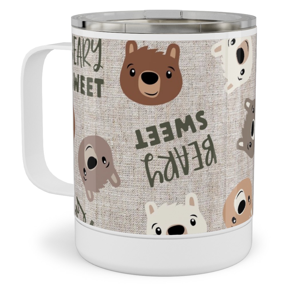 Beary Sweet Bears - Beige Stainless Steel Mug, 10oz, Beige, Pearl