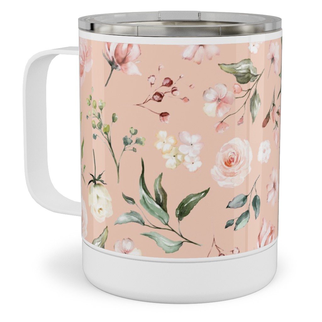 Celestial Rose Floral - Blush Stainless Steel Mug, 10oz, Pink