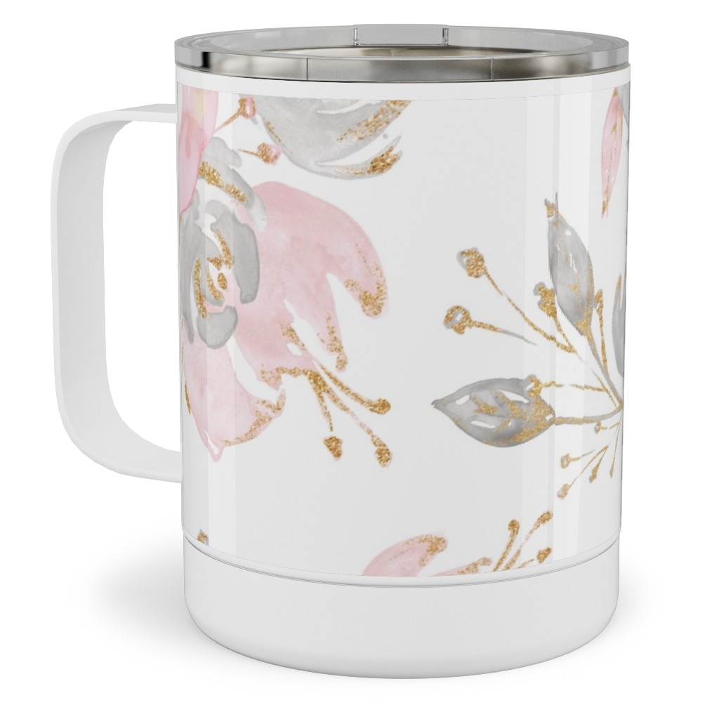 Floral - Blush Stainless Steel Mug, 10oz, Pink, Bright Pink