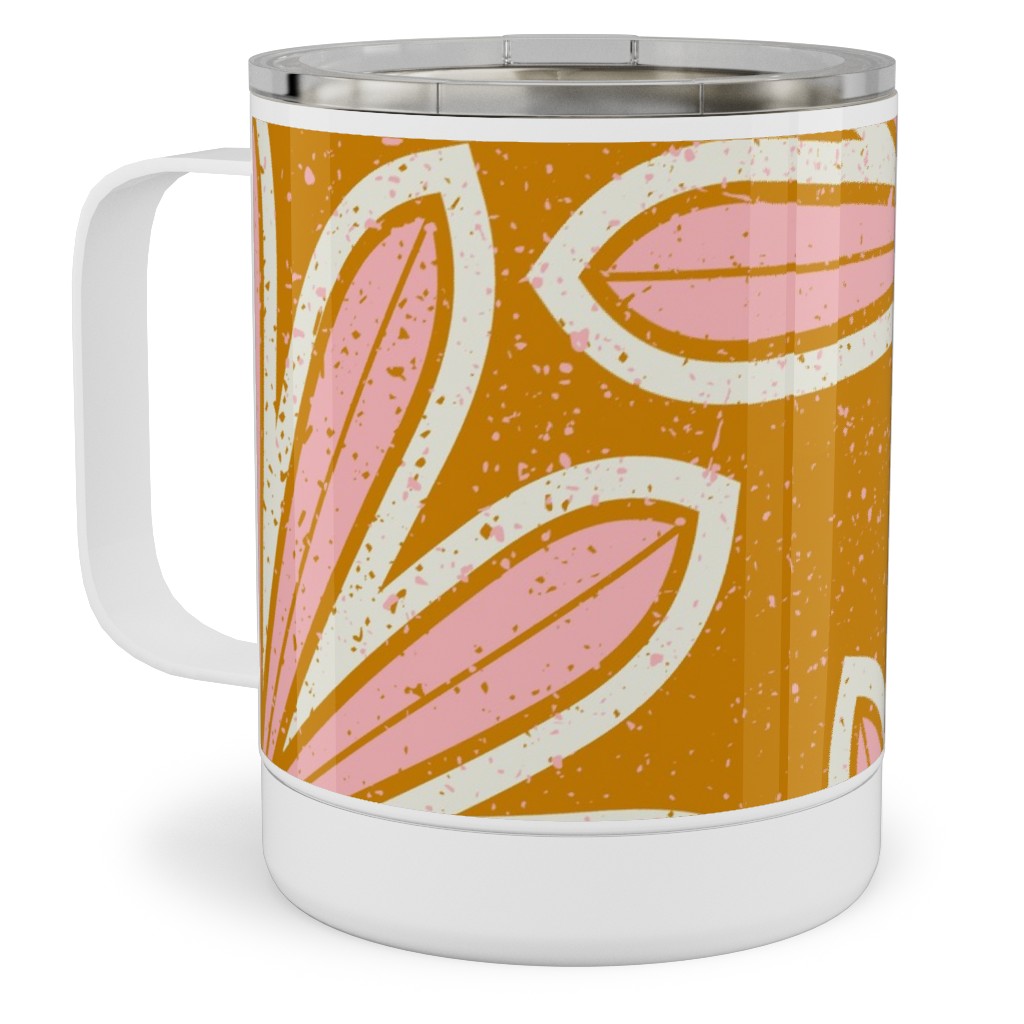 Mid Century Palm Leaf Stainless Steel Mug, 10oz, Pink