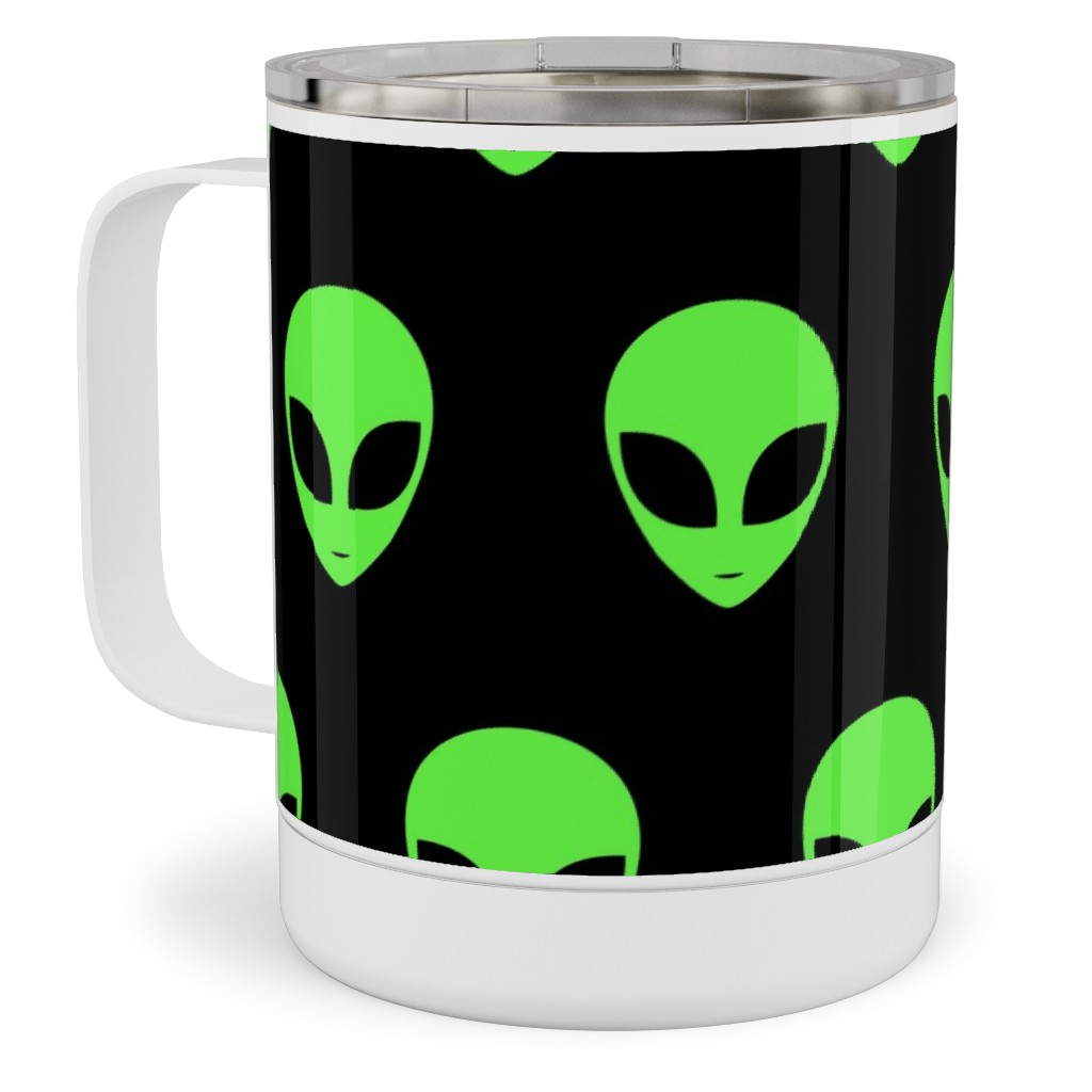Retro Alien - Neon Green and Black Stainless Steel Mug, 10oz, Green, Classic Green