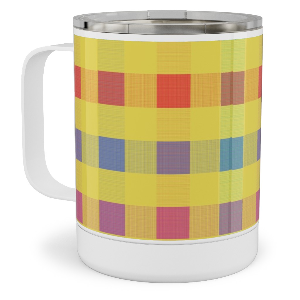 Picnic Plaid Stainless Steel Mug, 10oz, Multicolor, Bright Delight