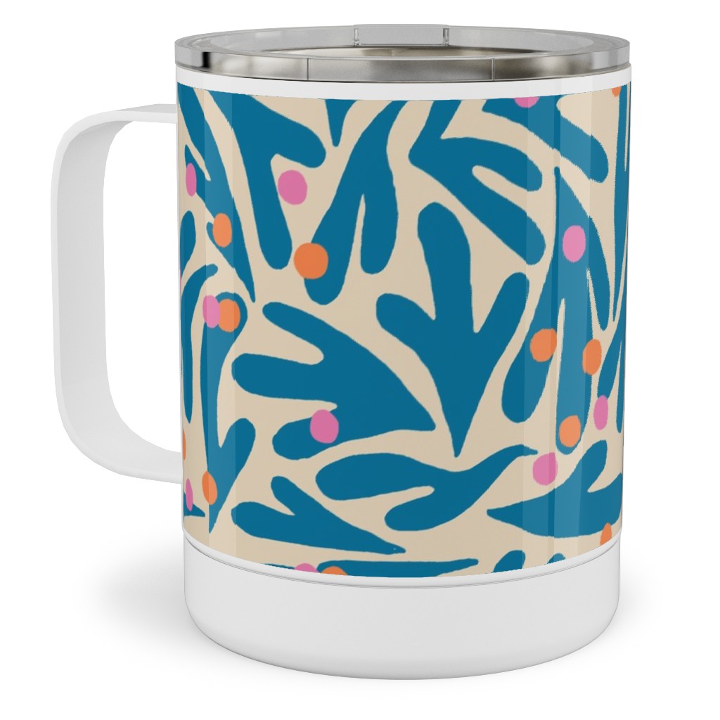 Funky Flora - Blue and White Stainless Steel Mug, 10oz, Blue