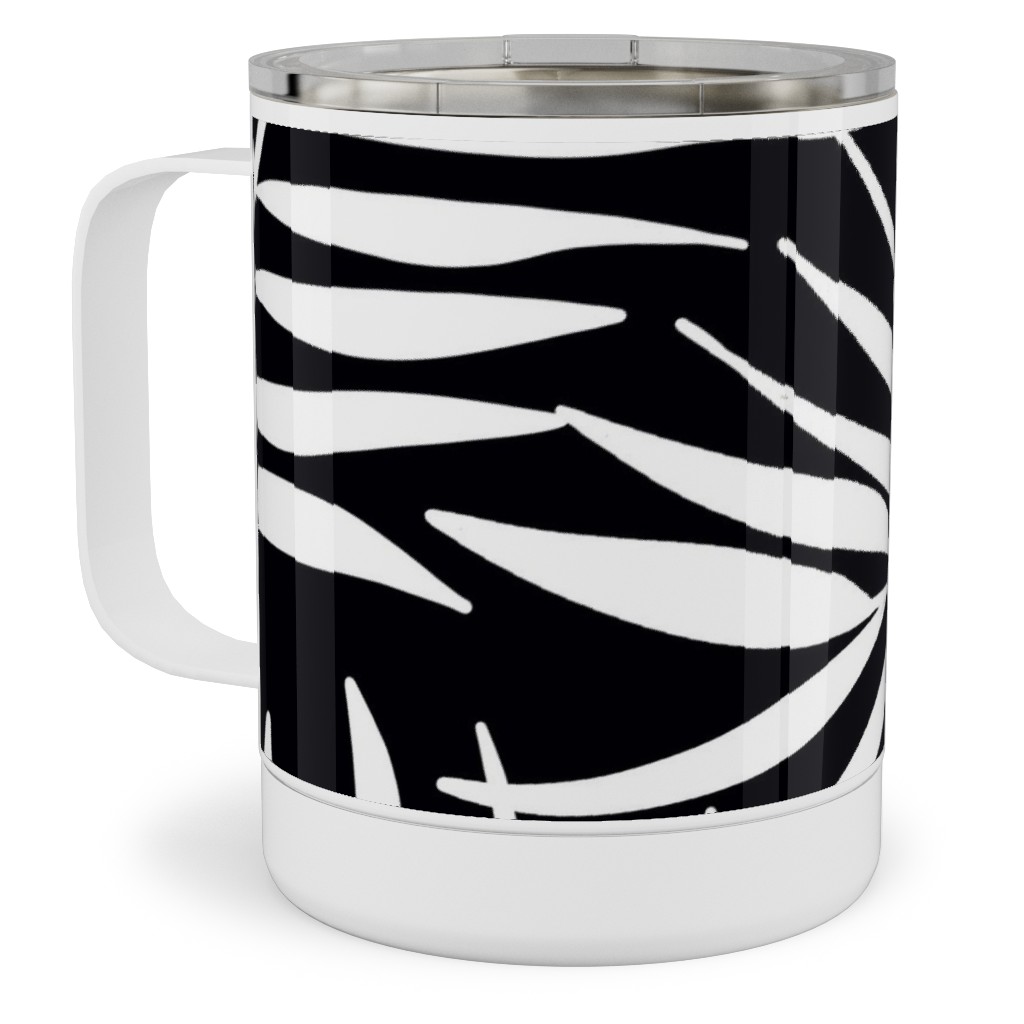 Palm Tree Leaves Stainless Steel Mug, 10oz, Black, Black
