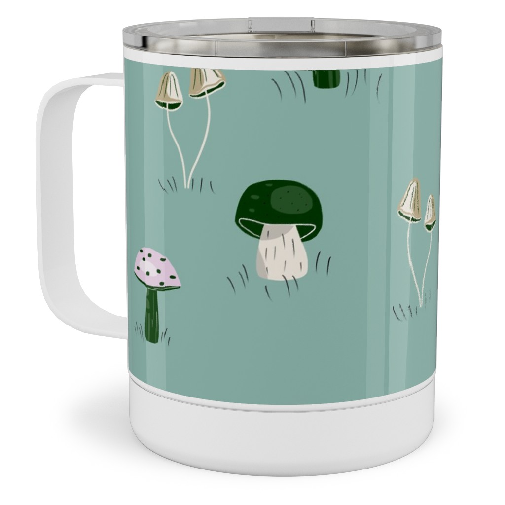 Mushroom Field - Green Stainless Steel Mug, 10oz, Green