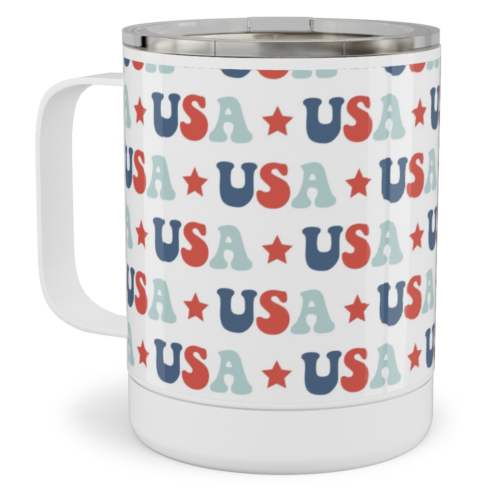 Usa - Groovy Vintage - Red White Blue Stainless Steel Mug, 10oz, Multicolor