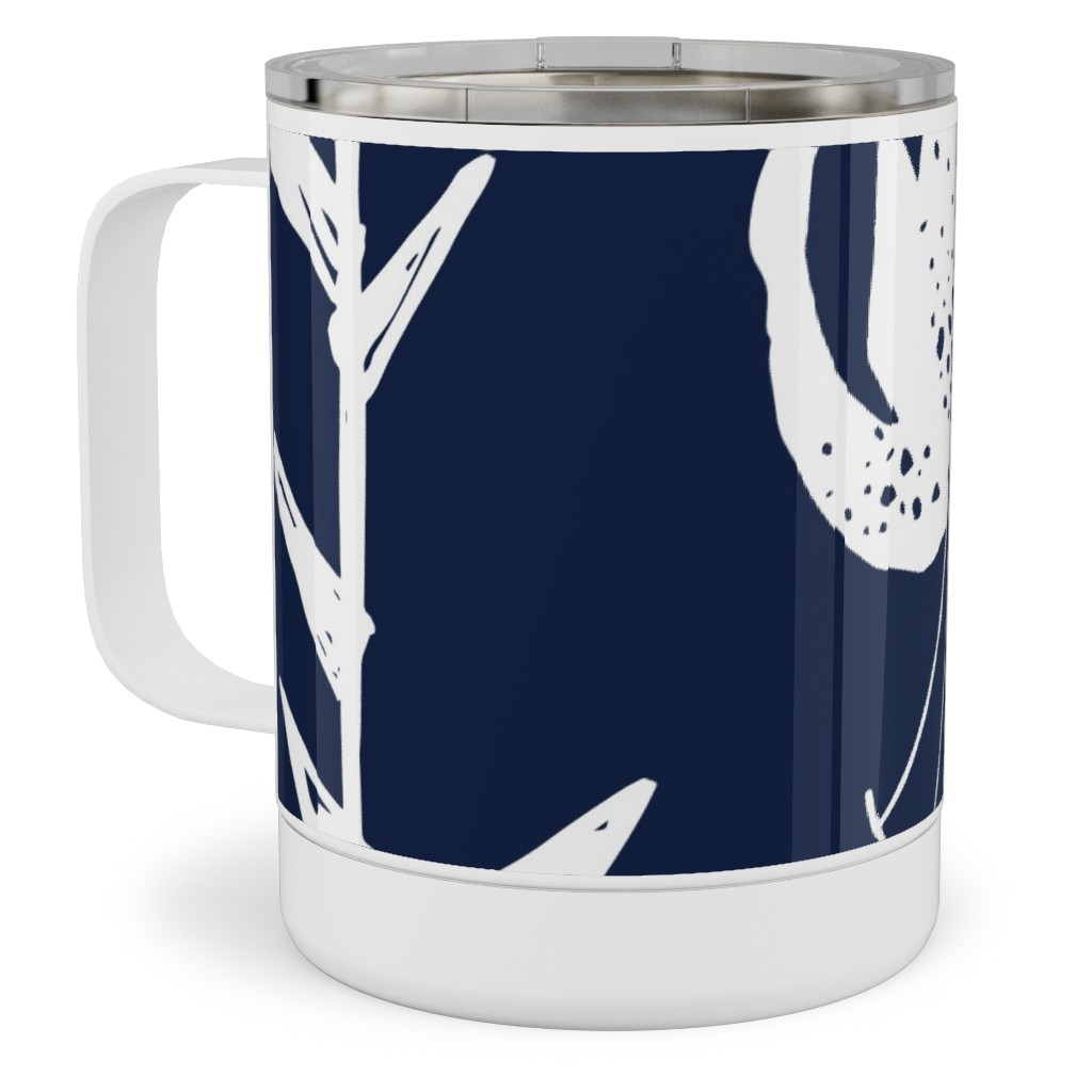 Lily Stripe - Blue Stainless Steel Mug, 10oz, Blue