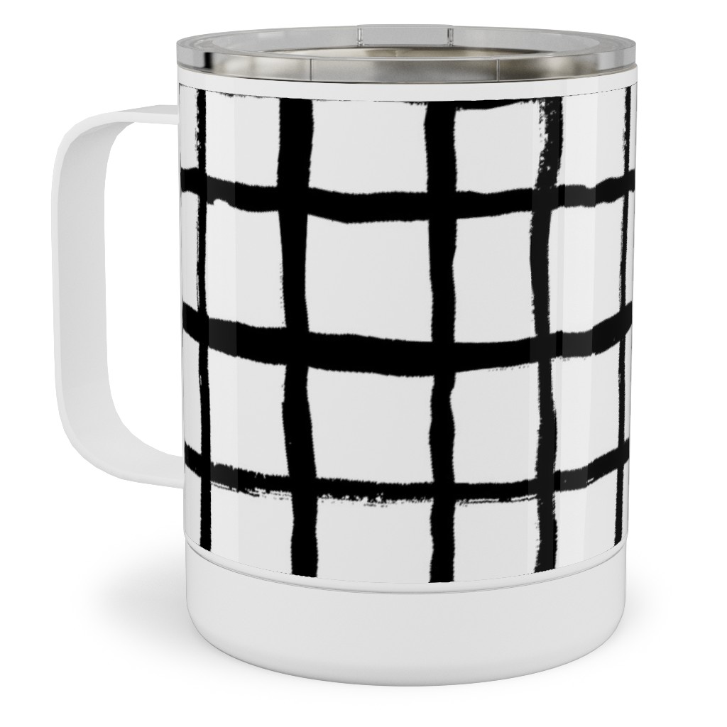 Simple Grid - Classic - Black and White Stainless Steel Mug, 10oz, Black