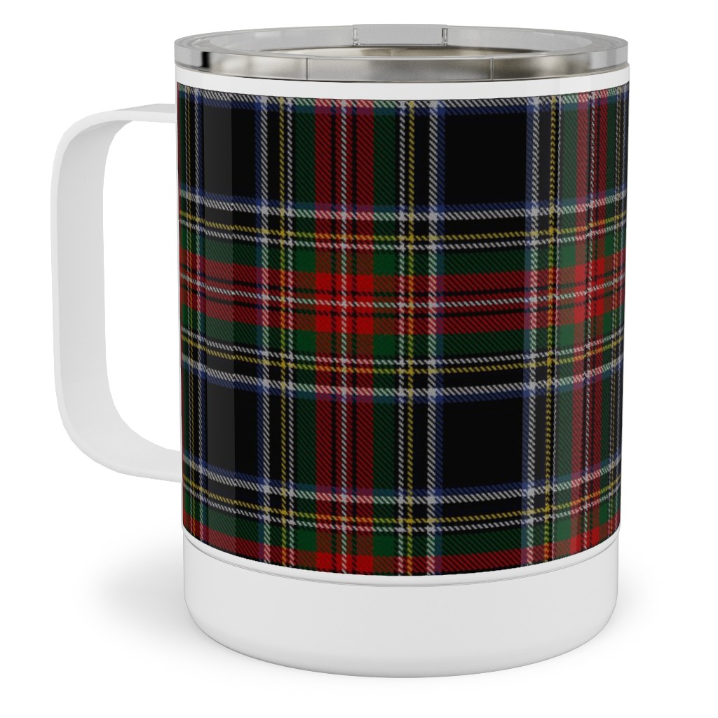 Black Stewart Tartan - Red Stainless Steel Mug, 10oz, Black, Black