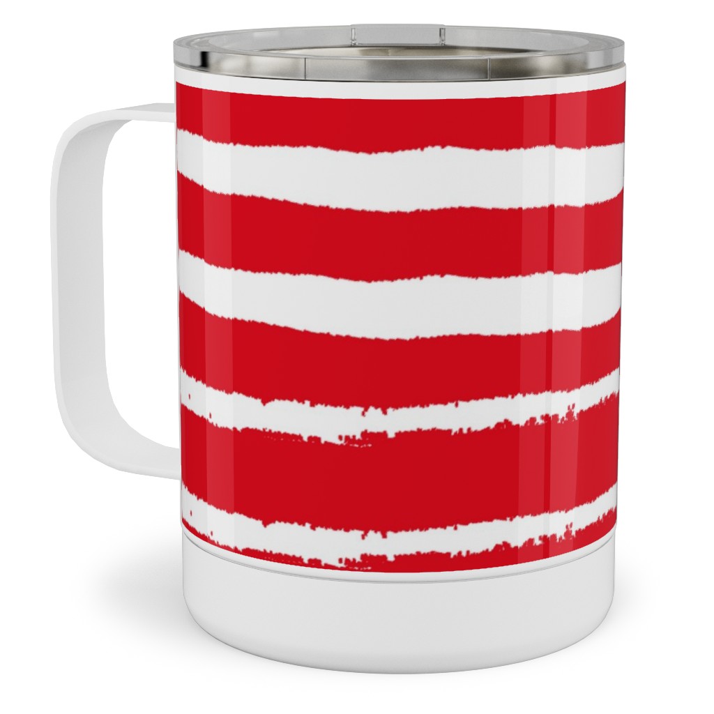 Painted Stripes - Red Stainless Steel Mug, 10oz, Red
