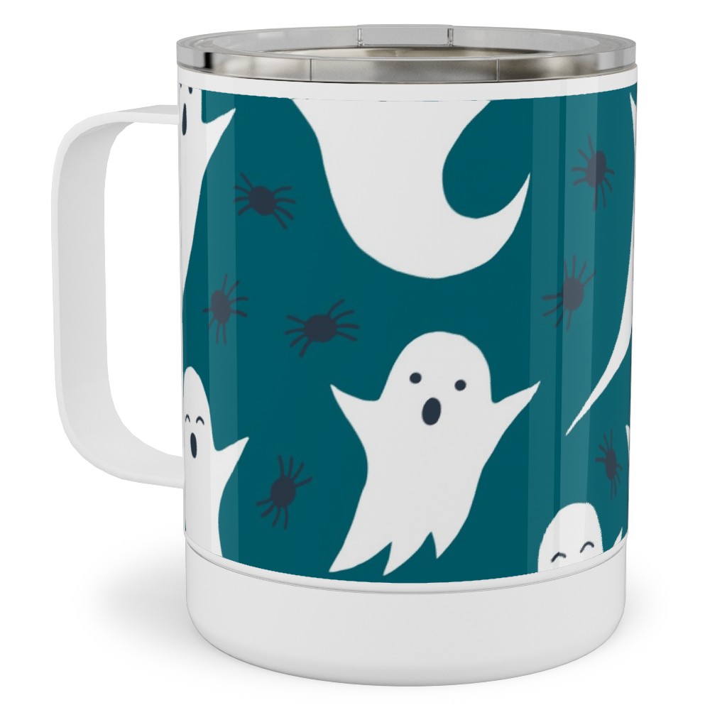 Halloween Ghosts - Dark Teal Stainless Steel Mug, 10oz, Green, Classic Green