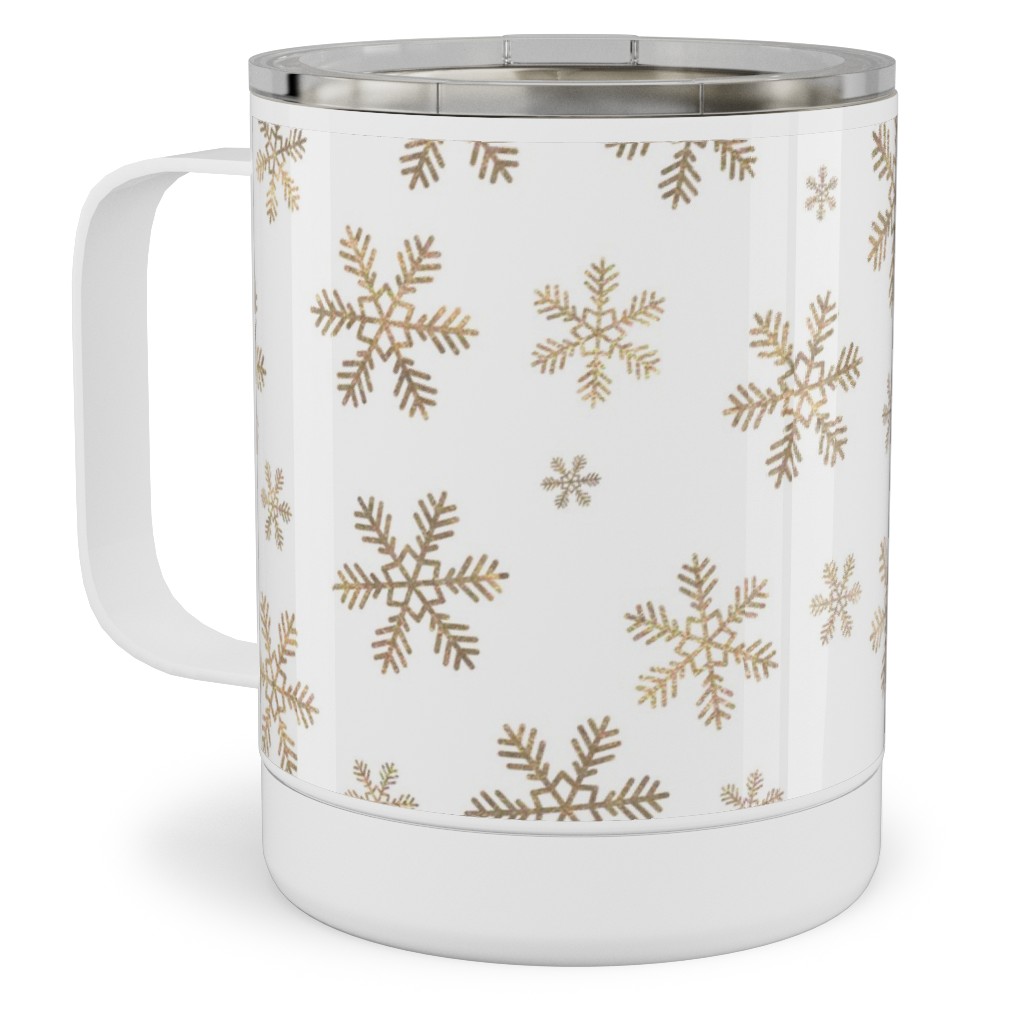 Holiday Snowflakes - Gold Stainless Steel Mug, 10oz, Yellow