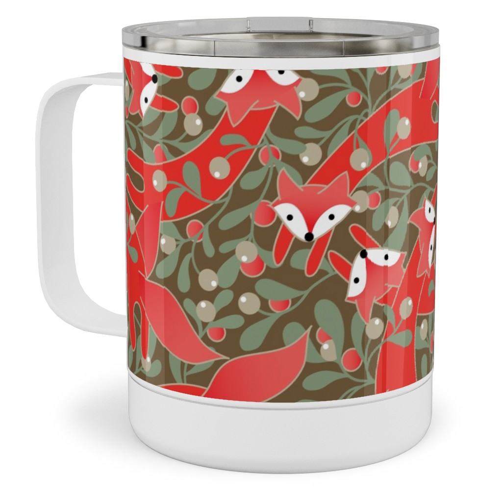 Red Fox Mistletoe Stainless Steel Mug, 10oz, Red