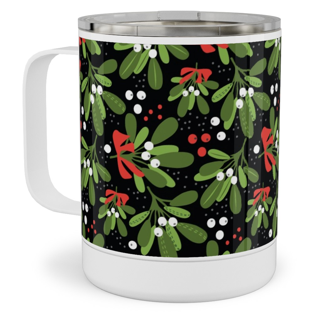 Mistletoe Night on Black Stainless Steel Mug, 10oz, Multicolor