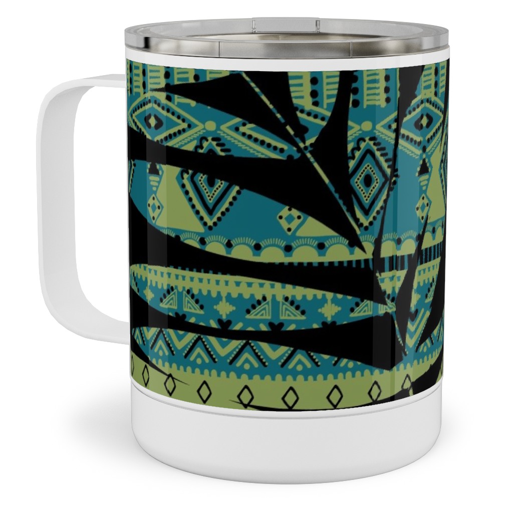 Patterned Palm - Dark Stainless Steel Mug, 10oz, Black, Black
