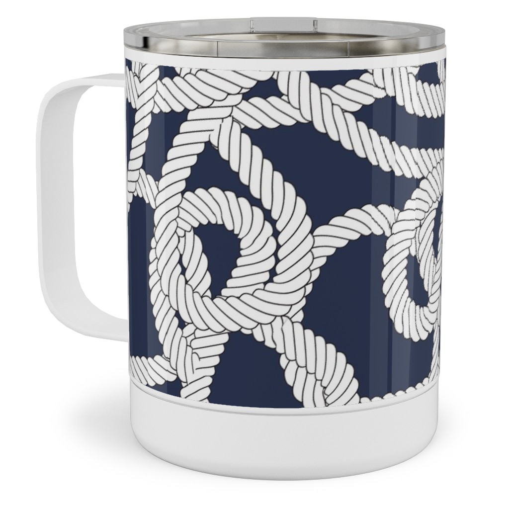 Nautical Rope Knots in Navy Stainless Steel Mug, 10oz, Blue