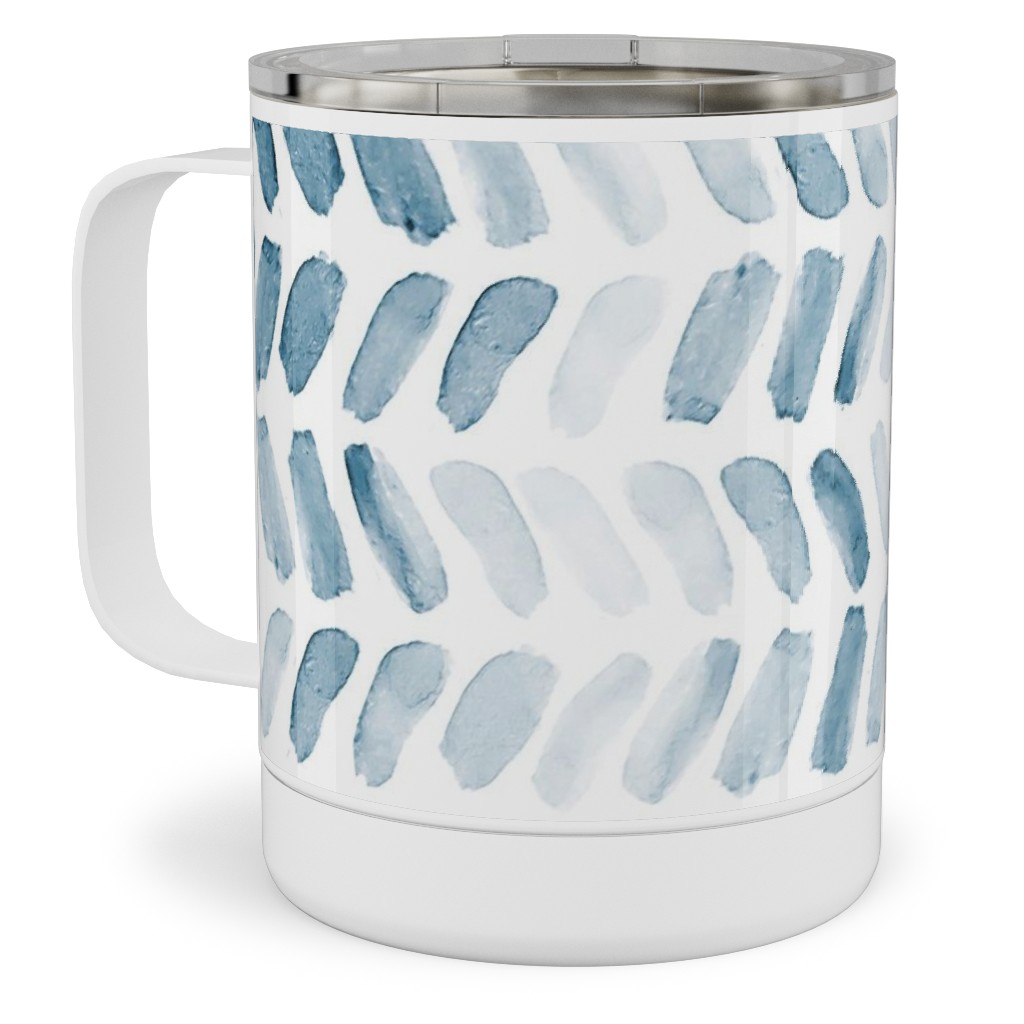 Watercolor Herringbone - Blue Stainless Steel Mug, 10oz, Blue