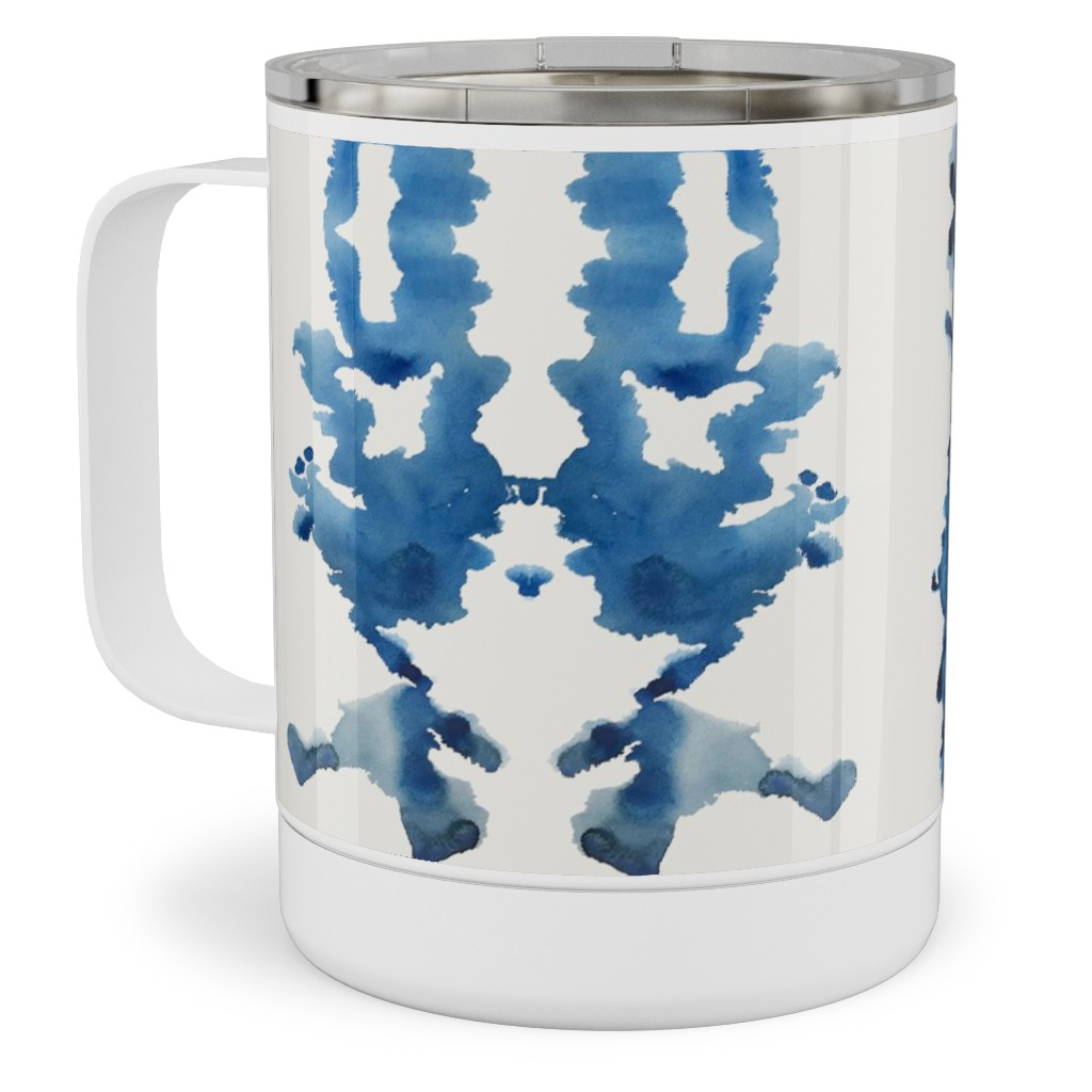 Small Rorschach Stripe - Indigo Blues Stainless Steel Mug, 10oz, Blue