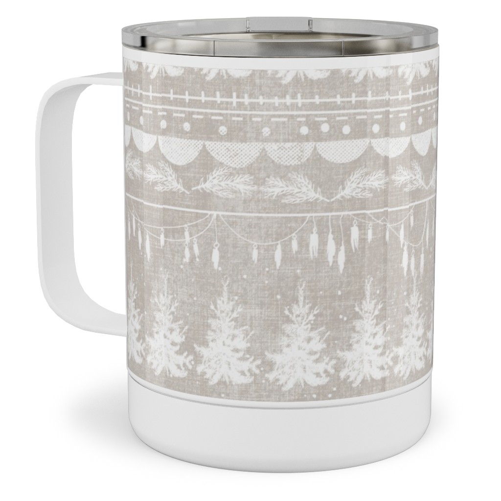 Vintage Christmas Stripe Stainless Steel Mug, 10oz, Gray