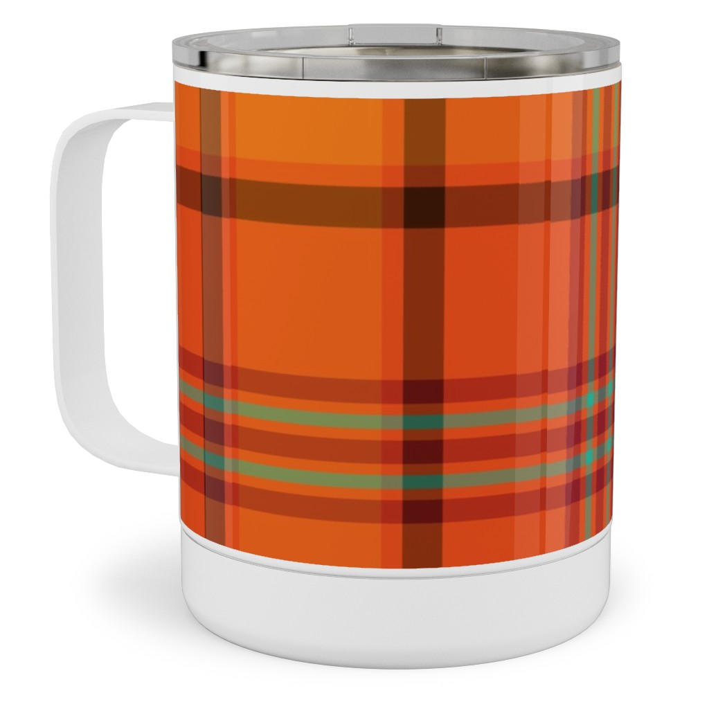 Orange With Black Plaid Stainless Steel Mug, 10oz, Orange, Orange