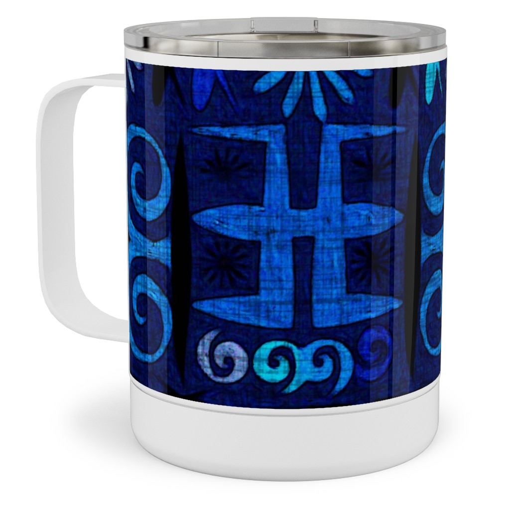 Indigo - Geometric Stainless Steel Mug, 10oz, Blue