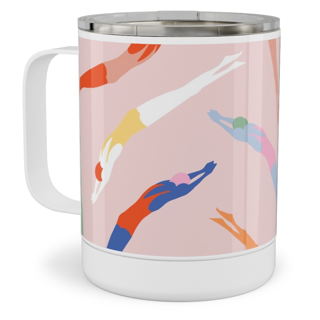Art Deco Divers - Pink Stainless Steel Mug, 10oz, Pink