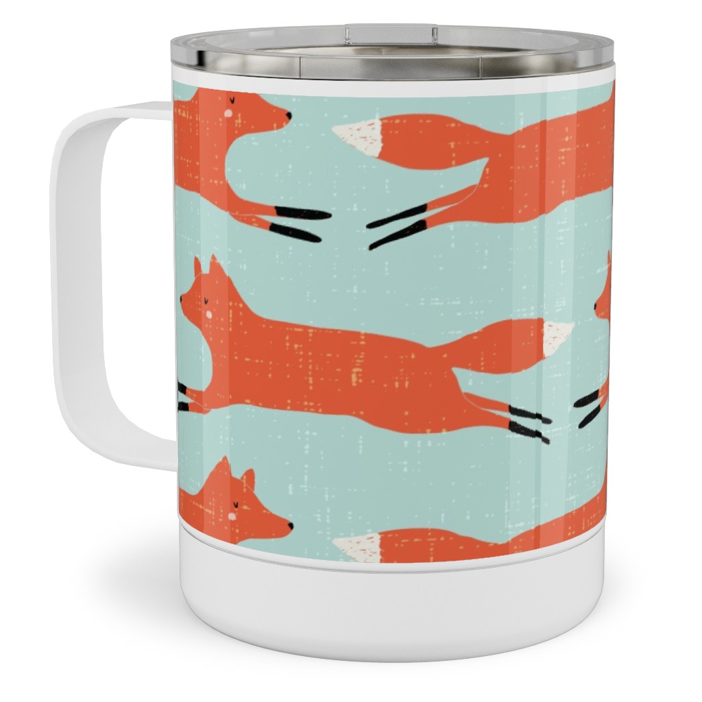 Little Orange Fox - Orange and Green Stainless Steel Mug, 10oz, Orange