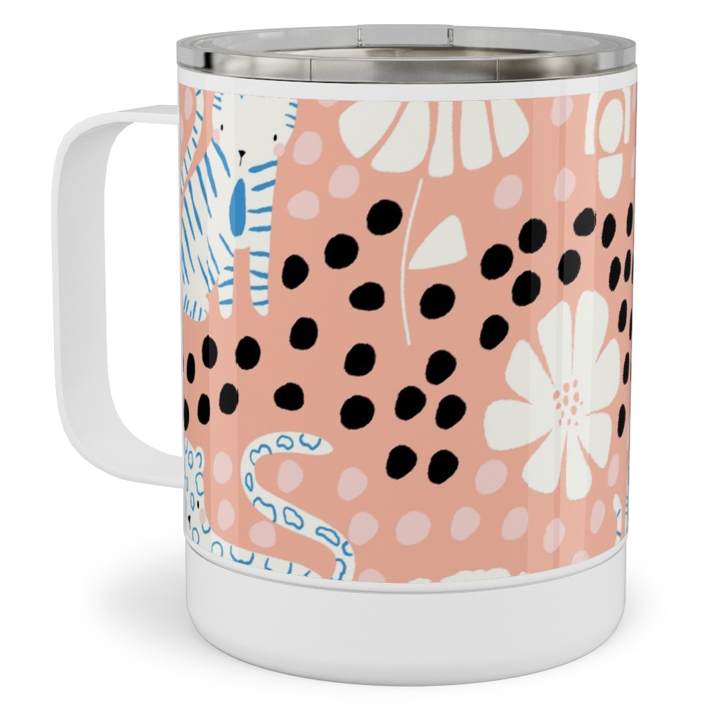 Jungle Cats - Pink Stainless Steel Mug, 10oz, Pink, Bright Pink