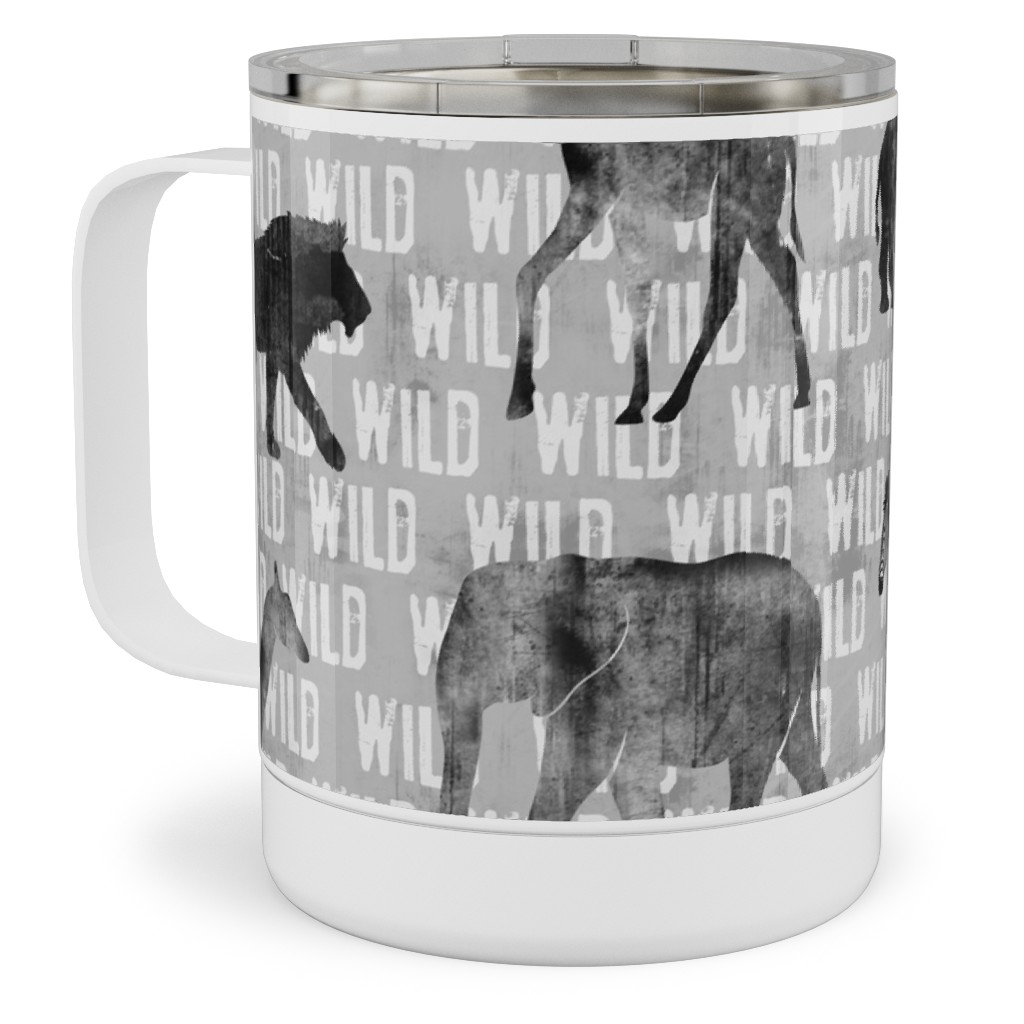 Wild Safari Animals - Grey Stainless Steel Mug, 10oz, Gray